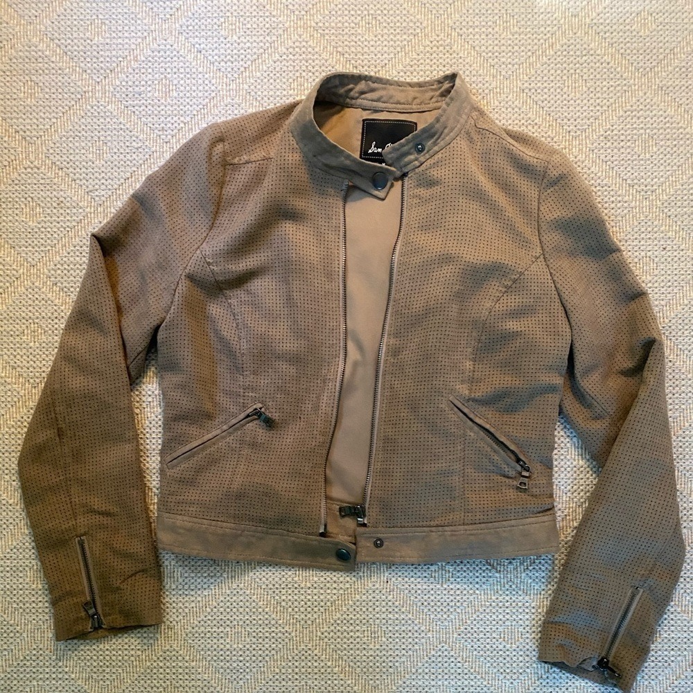 Sam Edelman Brown Perforated Faux Suede Moto Jacket SE9117FPS Womens Medium